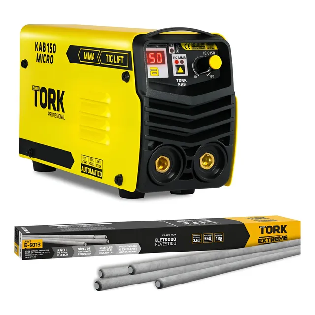 Maquina De Solda Inversora Tig Mma Eletrodo Kab 150a Tork Amarelo 220v